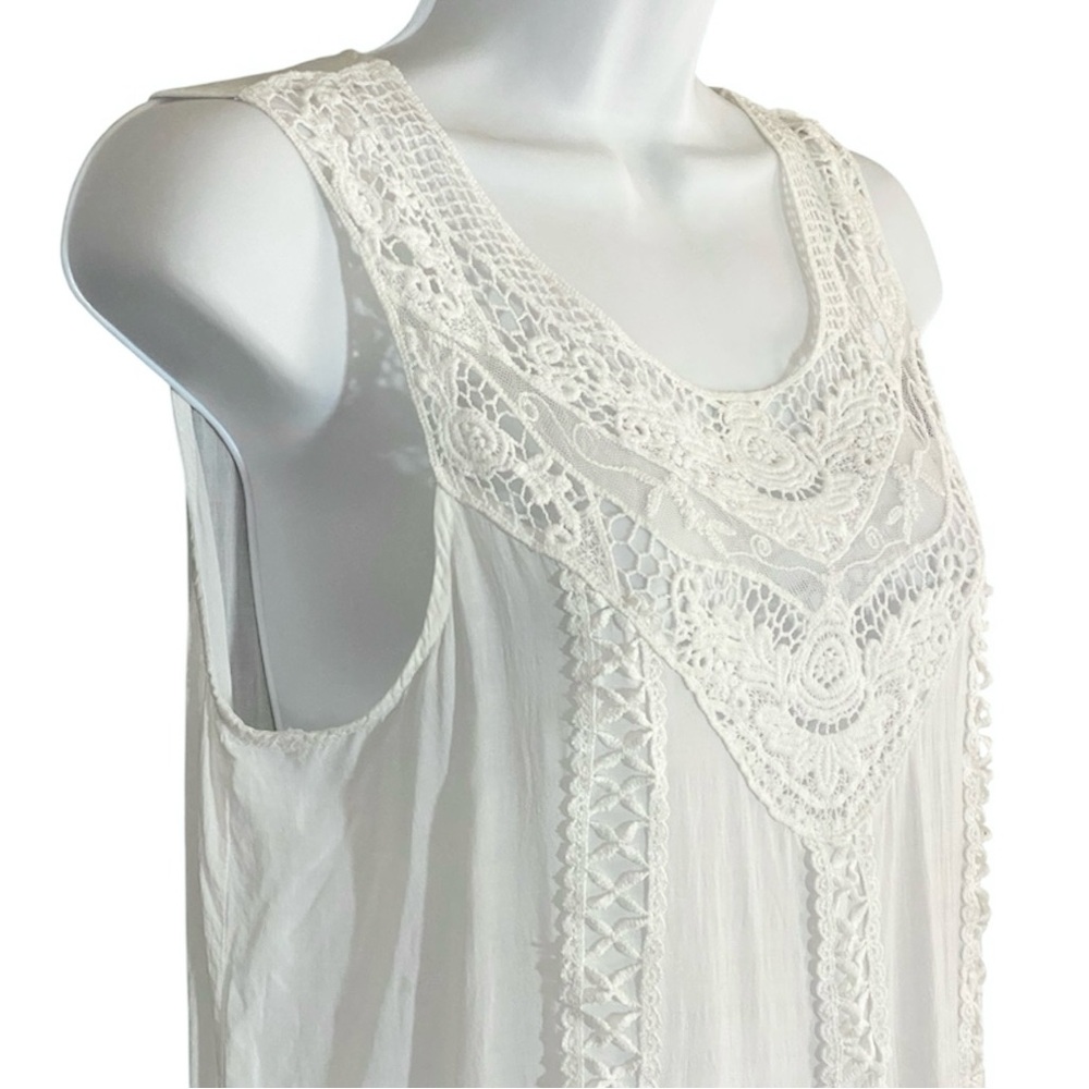 Cream Lace Crochet Tunic Top L Romantic Boho Hippie Cottagecore Feminine Sheer - Picture 5 of 10